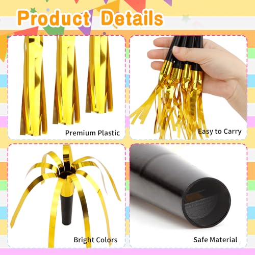 Noise Makers, Gold Noise Makers, Glitter Metallic Fringed Party Blowers Noisemakers Horns for Adults for Birthday Sporting Events Halloween Christmas New Year Party Favor Supplies (Gold)