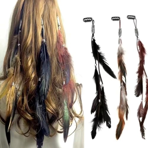 Feather Hair Clips, Boho Braided Extensions with Metal Buckle