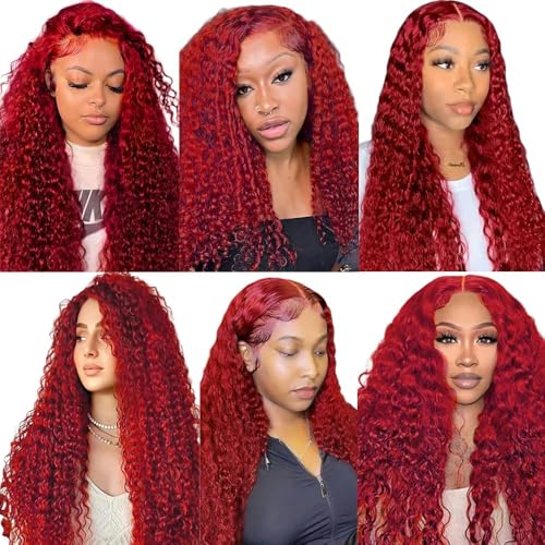 Red Human Hair Bundles Water Wave 30-32-34 Inch 8A Virgin