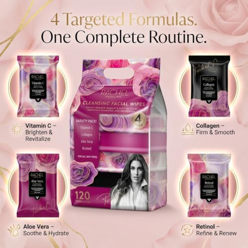 Rachel Roy 4-Pack Face Wipes 120ct - Makeup Remover with Vitamin C & Retinol