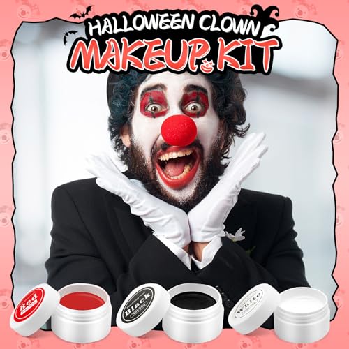 Clown Makeup Kit - Black White Red Face Paint Halloween SFX