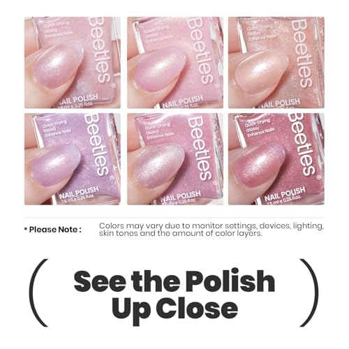 Beetles Pink Glitter Nail Polish Set, 6-Color Quick Dry Kit