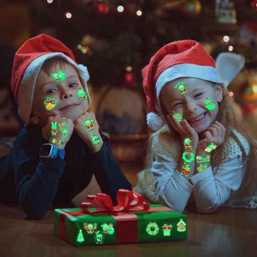 150PCS Luminous Christmas Tattoos for Kids, Christmas Accessories, 150 Kinds of Glow in the Dark Xmas Temporary Tattoos, Stocking Stuff Xmas Supplies for Kids, Xmas Goodie Bag Candy