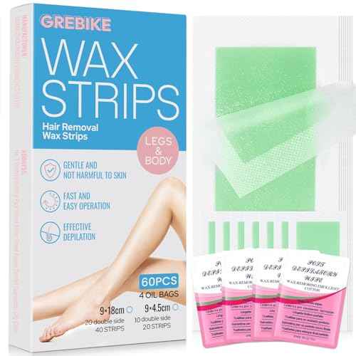 60PCS Wax Strips for Hair Removal - 40 Body & 20 Facial Hair Removal for Women - Waxing Kit for Women, Face, Body, Arms, Legs, Chest, Back, Bikini/Brazilian Waxing Strips & 4Calming Oil Wipes