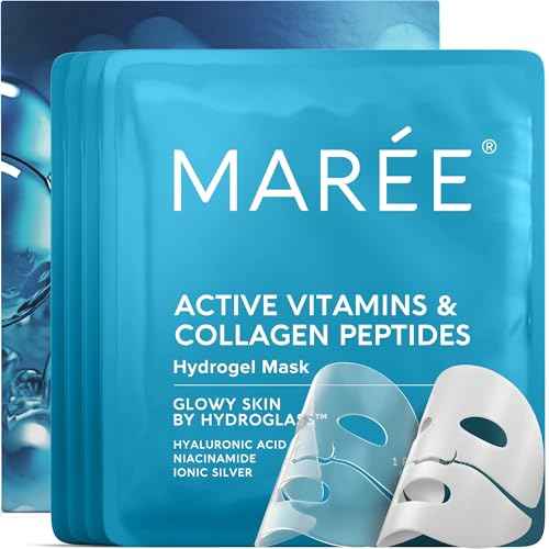 MAREE Hydrogel Collagen Facial Mask with Hyaluronic Acid ? Hydrating Face Masks Skincare ? Niacinamide, Amino Acids & Red Algae Extract ? Facial Masks For Women ? Mascarillas Para La Cara ? 4 Count