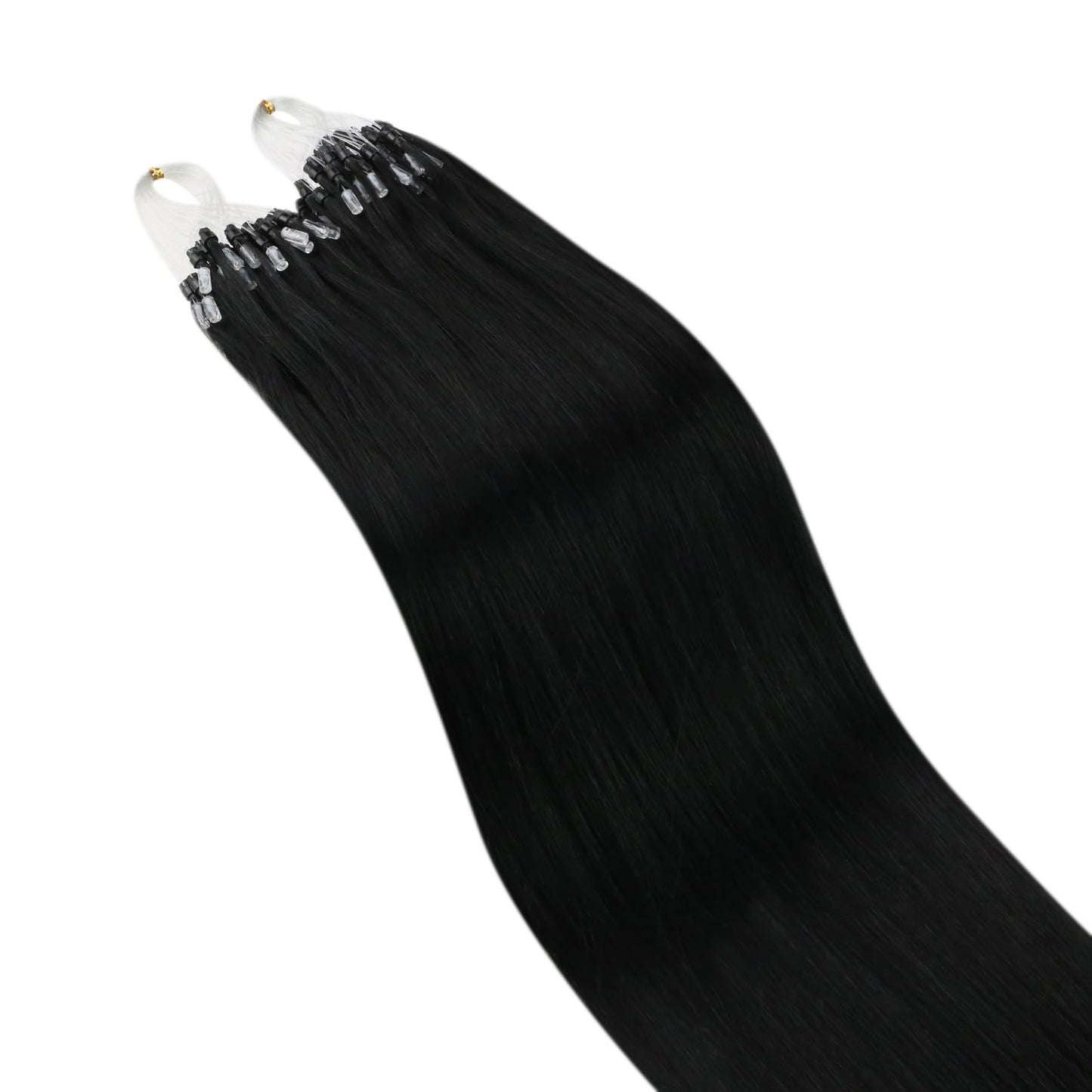 Ugeat Micro Loop Hair Extensions 16 Inch Micro Bead Extensions Human Hair 1g/Strand 50s Micro Loop Ring Human Hair Extensions #1 Jet Black Human Hair Extensions Micro Link Hair Extensions