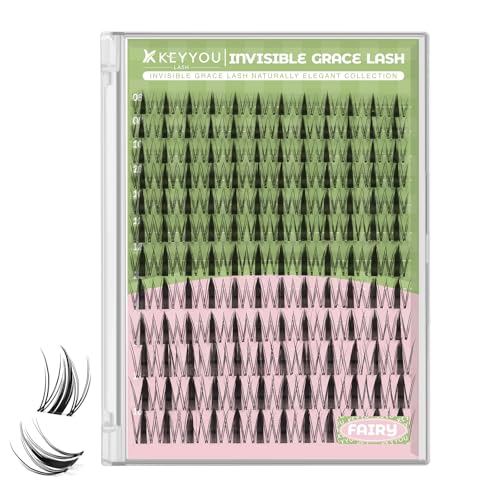 KEYYOU Fairy D Curl Lash Clusters 144Pcs Invisible Band Eyelash Extensions