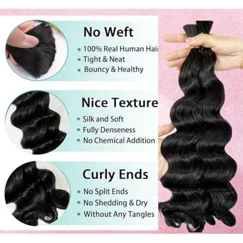 Loose Wave Human Braiding Hair Loose Wave Human Hair Bulk No Weft 100% Unprocessed Brazilian Human Hair Braiding Hair 18 Inch 100g (Pack of 1)