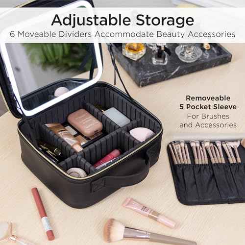 iHome Travel Makeup Bag with LED Mirror, Makeup Organizer with Lighted Mirror, Ideal Travel Essentials for Women (iCVS20)