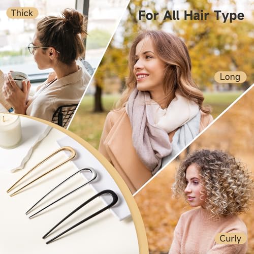 Elegant 3 PCS French Hair Pins for Buns & Updos - Gold Accessories