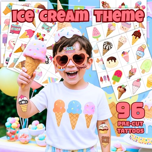 96 Ice Cream Temporary Tattoos for Kids - Pre-Cut