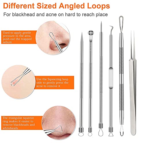 Blackhead Remover Tool Kit - 6 Pcs Acne & Blemish Extraction Set - Silver