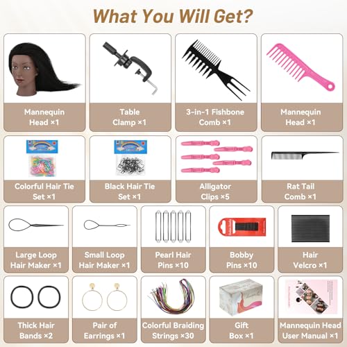 TwoWin 18-Inch Human Hair Mannequin Head for Hairdressing Practice - Variation E