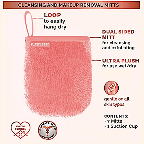 Finishing Touch Flawless Facial Mitt - 7-Day Makeup Remover Cloth Set, Reusable Pads, Face Wipes, Clean and Clear Face