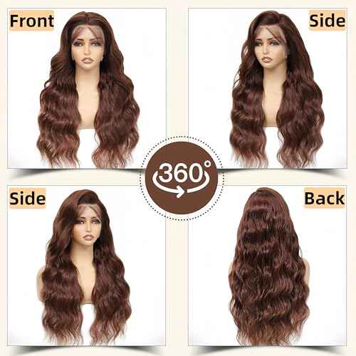 30 Inch Chocolate Brown Lace Front Wig Human Hair 13x6 HD Body Wave Lace Front Wigs Human Hair 180 Density Pre Plucked Colored 4# Frontal Wigs Human Hair Brown Wig Human Hair Wigs for Women