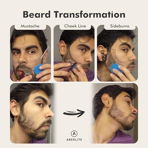 Aberlite ClearShaper 3.0 - Beard Shaper Kit w/Two Barber Pencils - Premium Shaping Tool - 100% Clear | Many Styles - The Ultimate Beard/Hair Lineup (US Patent) - Stencil Guide Template Outliner