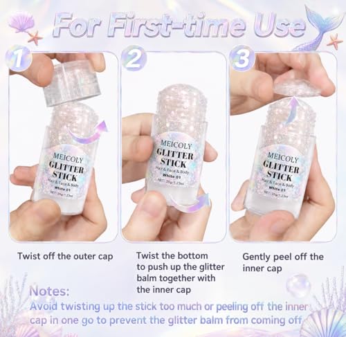 MEICOLY Iridescent White Glitter Stick for Festivals & Parties