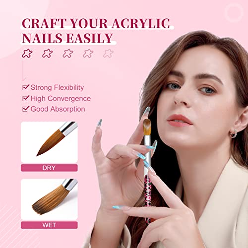 Pink SAVILAND 4-Piece Kolinsky Acrylic Nail Brush Set Sizes 8/10/12/14