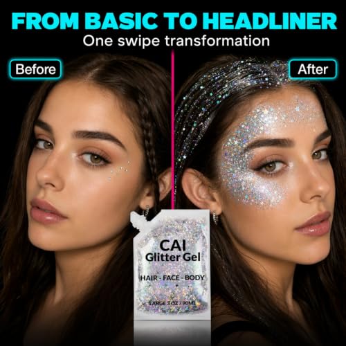 CAI Beauty Holographic Silver Glitter Gel - 3 oz Vegan & Non-Toxic