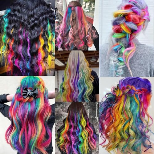 Colored Clip-in Hair Extensions 22 PCS Curly Rainbow