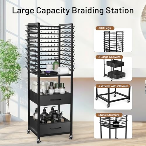 Yumkfoi 300 Peg Braiding Rack with Drawers & 16 Accessories