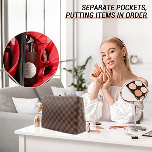 Checkered Makeup Bag, 2 Pcs Portable Leather Cosmetic Bag, Travel Toiletry Bag for Women, PERFECT for Christmas, Birthdays, Valentine¡¯s Day