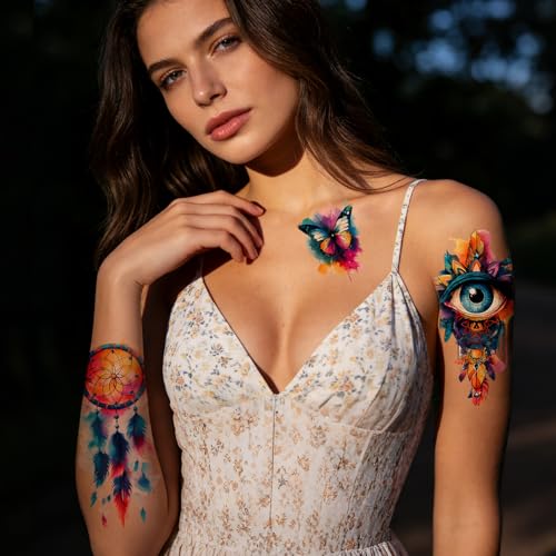 Watercolor Temporary Tattoos - 40 Sheets Flowers & Animals