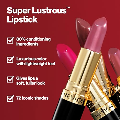 REVLON Lipstick, Super Lustrous Lipstick, Creamy Formula For Soft, Fuller-Looking Lips, Moisturized Feel in Reds & Corals, Uncut Ruby (810) 0.15 oz