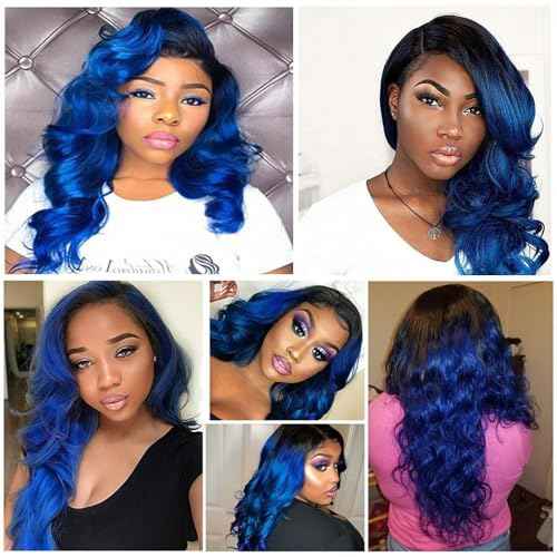 Human Hair Bundles T1B/Blue Color Body Wave Bundles Unprocessed Brazilian Virgin Human Hair 10 12 14 Inch 3 Bundles Quick Weave Human Hair Extensions (T1B/Blue Body Wave, 10 12 14)