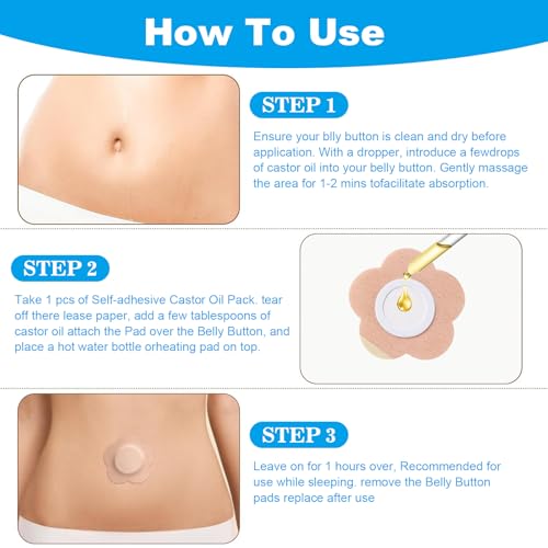 Castor Oil Patches - 50 Pack FDA Certified Self-Adhesive Belly Pads