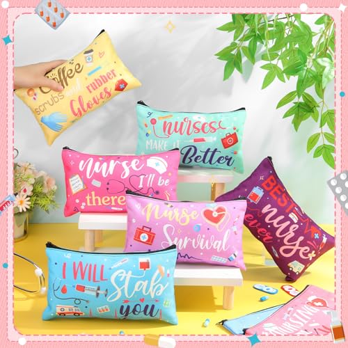 Capoda 24 Pieces Nurses Makeup Bags Bulk Cosmetic Bag Canvas Inspirational Nurses Handbags Nursing Zipper Pouch Bags Survival Kit for Women Birthday Graduation Nurse Day Appreciation Gifts