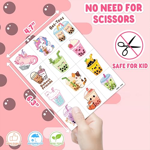 96 Boba Bubble Tea Temporary Tattoos for Kids - Party Favors