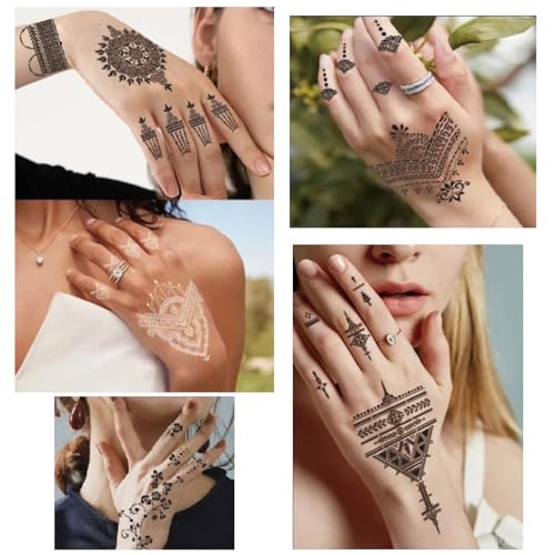 Temporary Tattoo Stencils, 10 Sheets Henna Tattoo Templates for Women Girls Indian Arabian Fake Tattoos DIY Body Art Stickers Reusable for Hand Arm Leg