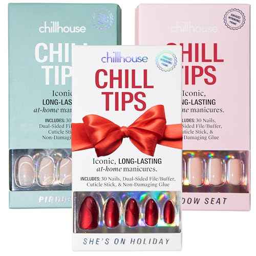 Chillhouse - Chill Tips Press on Nails Kit - She's the Prize Bundle (3-Pack) - 30 Nail Shapes & Sizes - Up to 3 Weeks Wear - Customizable Fit, Reusable - Latina Founded, Women Owned, Beauty, Self Care