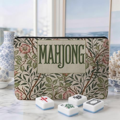 Mahjong Tile Bag - Retro Floral Canvas Case for American Sets