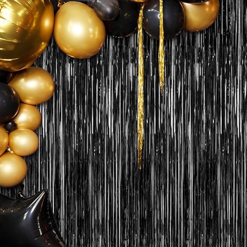Black Foil Curtain Backdrop 2 Pack - 3.28 x 7.05 FT Party Decorations
