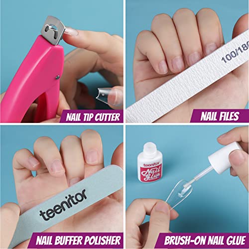 Teenitor Acrylic Press On Nail Art Starter Kit with 600 Clear Coffin Tips