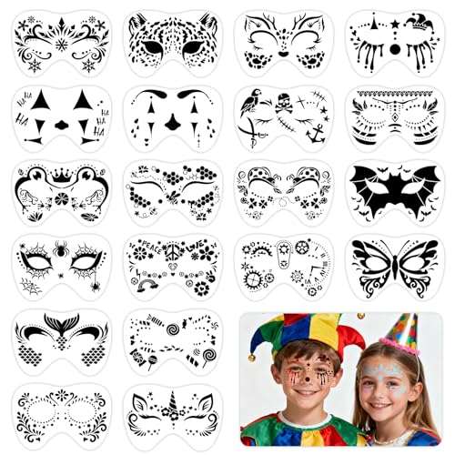 HOWAF 20 Pcs Kids Face Paint Stencils Set - 20 Designs