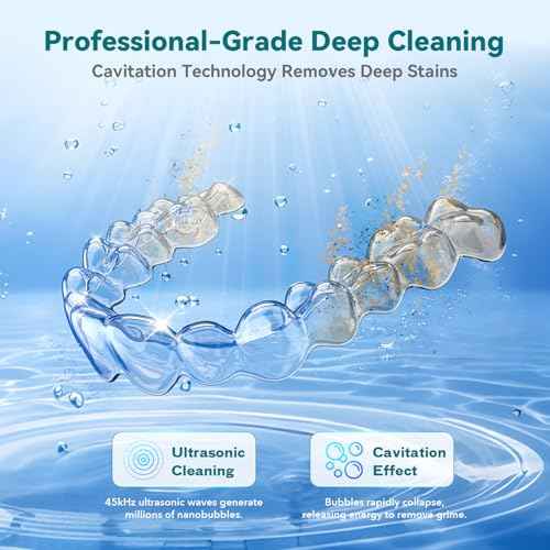 Dental Ultrasonic Retainer Cleaner Machine: 45kHz Dental Cleaning Pod for Denture, Mouth Guard, Night Guard, Aligner, Braces, Toothbrush Head & Jewelry, UV Cleaner with Digital Timer & 4 Modes, White