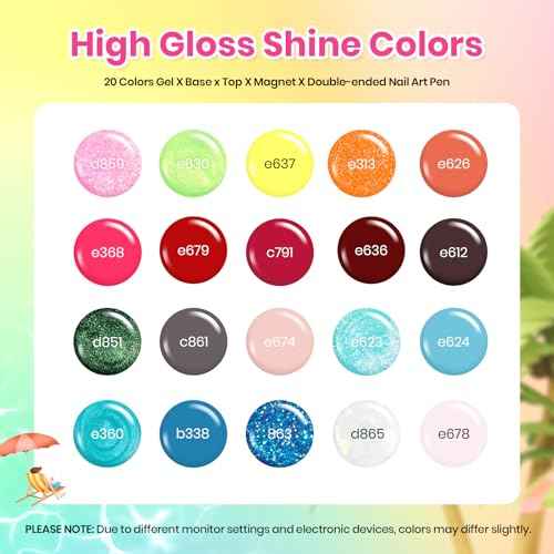 Beetles Gel Nail Polish Set - 20 Colors Gel Polish Pink Blue Green Yellow Pearl Color Gel with Base Glossy & Matte Top Coat Uv DIY Salon Manicure Kit Beach Bash Christmas Nails Gift for Women