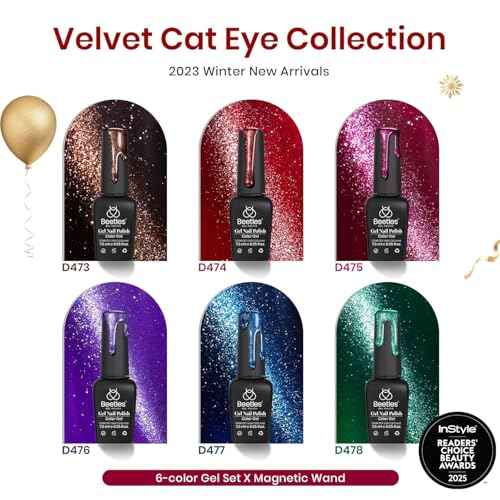 Beetles Cat Eye Gel Nail Polish Set, 6 Colors Christmas Gel Polish Kit Glitter Red Pink Shiny Brown Burgundy Purple Blue Green Magnetic Effect Sparkle Stunning Soak Off UV Manicure Gifts for Women