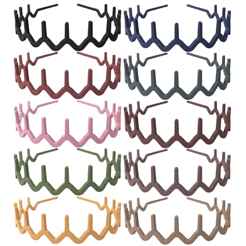 Zig Zag Headbands for Women, 10-Pack Plastic Hair Clips