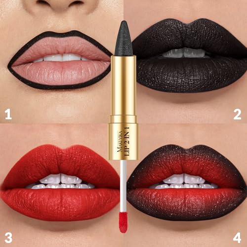 MAKI YIKA LGA04 Black Lip Liner & Red Matte Liquid Lipstick Set for Women