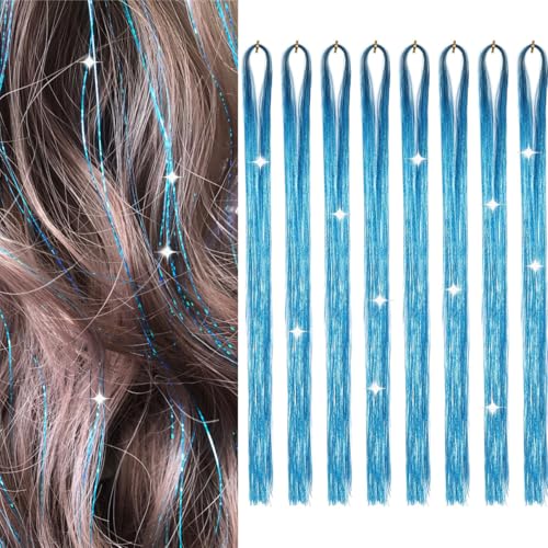 Hair Tinsel 8 Pack 1600 Strands 50" Lake Blue Heat Resistant