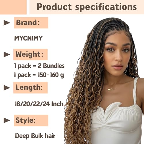 MYCNIMY Deep Wave Braiding Hair 22 Inch 2 Bundles for Boho Knotless & Braid Styles