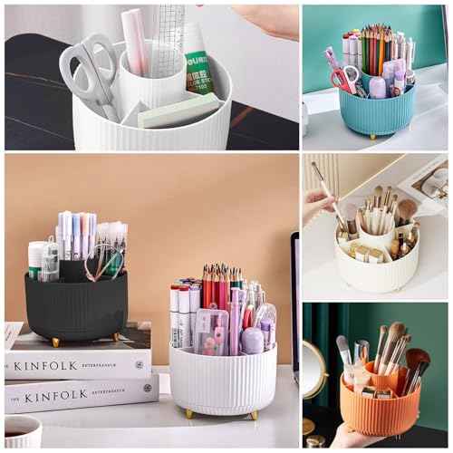 DASITON Large Capacity Makeup Brush Holder,360¡Æ Rotating Makeup Organizer,5 Slot Makeup Brushes Cup,for Vanity Decor,Bathroom Countertops,Desk Storage Container,Cosmetic Display cases(Black)