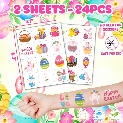 Easter Party Favors Set - 24 Temporary Tattoos & 12 Stamps