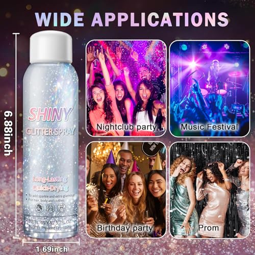ZHISHUDL Rainbow Silver Body & Hair Glitter Spray 150ML Holographic Sparkle