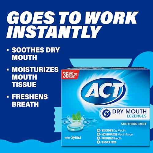 Act Dry Mouth Lozenges with Xylitol, Soothes, Moisturizes & Freshens, Soothing Mint, Value Size, 36 ct., 2 pk