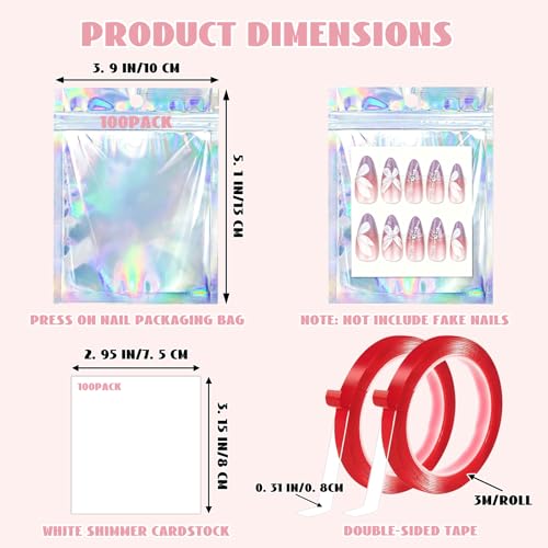 Press On Nail Packaging Kit - 100 Bags, 100 Cards & Tapes